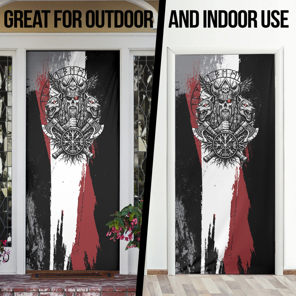 Viking Berserker Bear Valknut Vegvisir Door Cover Nordic Runic Warrior Engraving Style