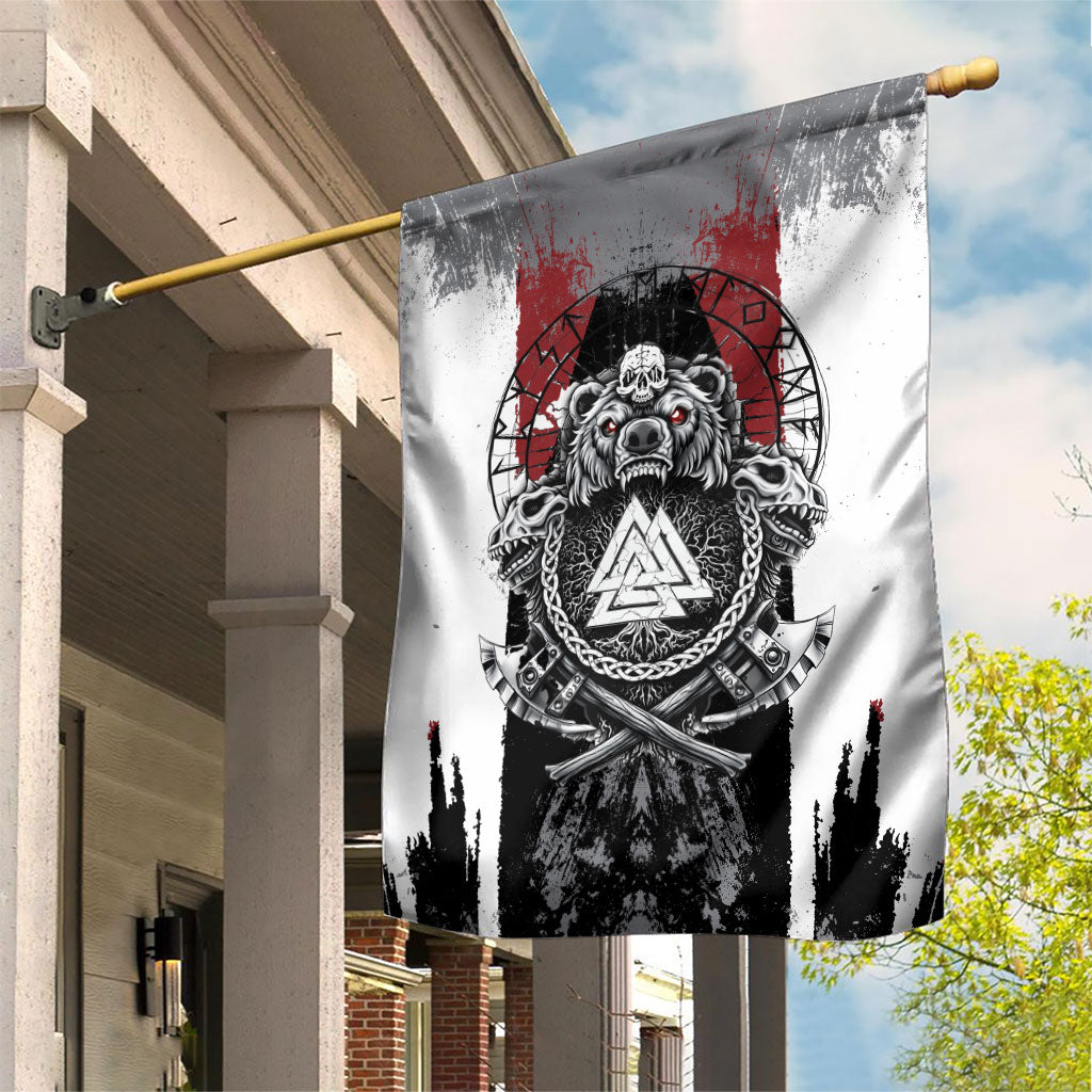 Viking Berserker Bear Valknut Vegvisir Garden Flag Nordic Runic Warrior Engraving Style