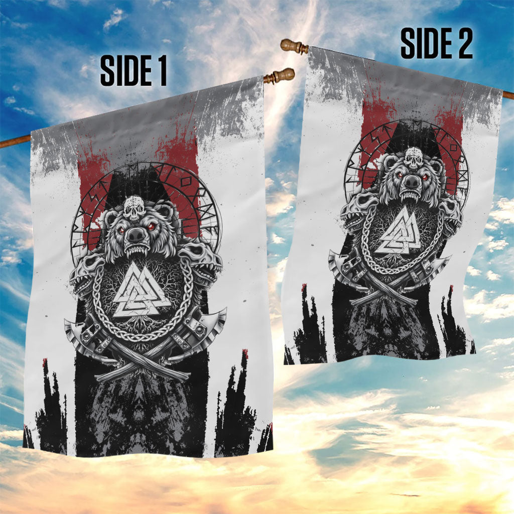 Viking Berserker Bear Valknut Vegvisir Garden Flag Nordic Runic Warrior Engraving Style