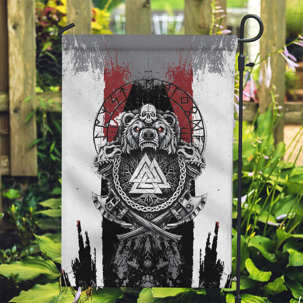 Viking Berserker Bear Valknut Vegvisir Garden Flag Nordic Runic Warrior Engraving Style