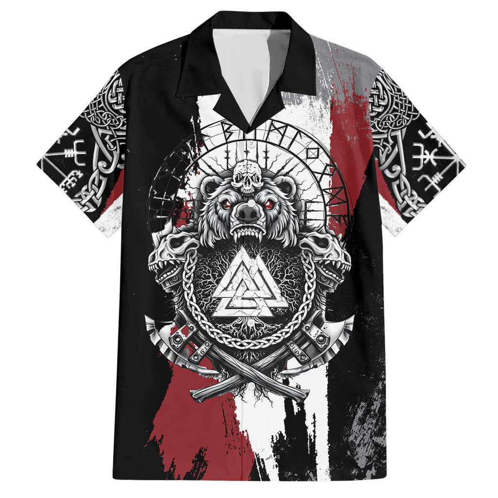 Viking Berserker Bear Valknut Vegvisir Hawaiian Shirt Nordic Runic Warrior Engraving Style