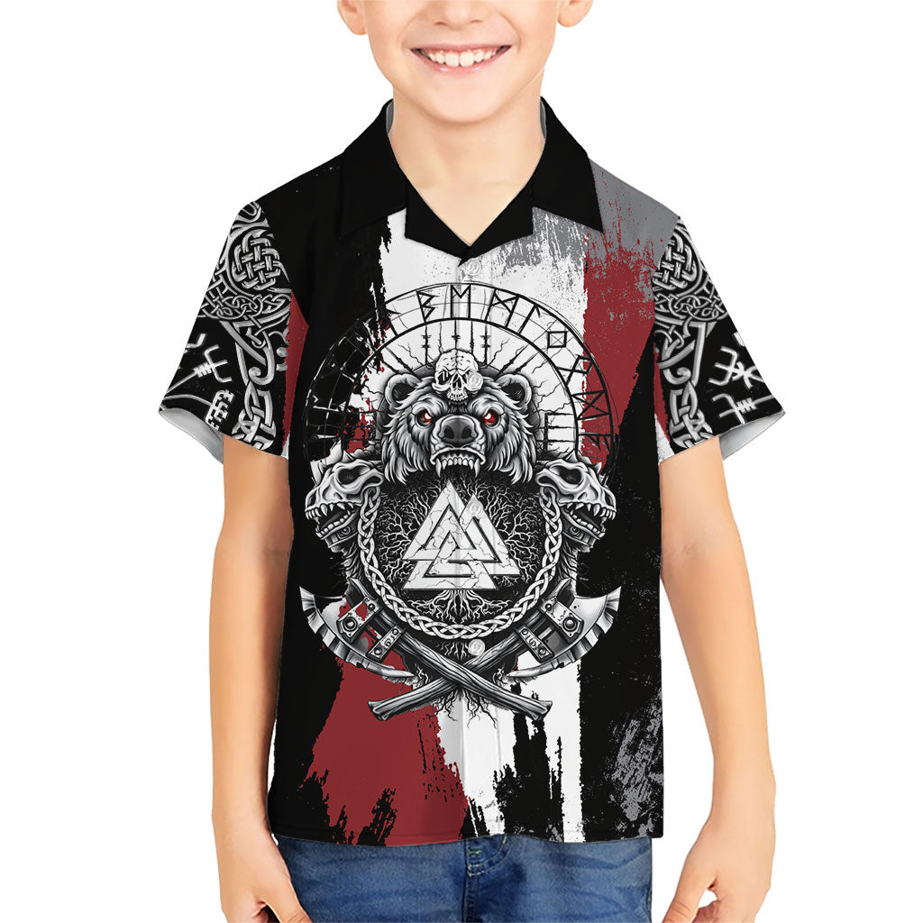 Viking Berserker Bear Valknut Vegvisir Hawaiian Shirt Nordic Runic Warrior Engraving Style