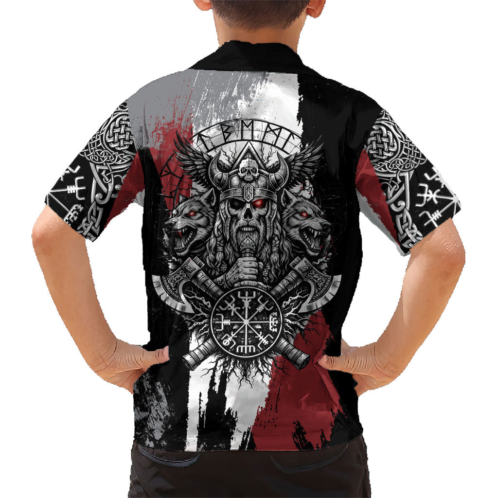Viking Berserker Bear Valknut Vegvisir Hawaiian Shirt Nordic Runic Warrior Engraving Style