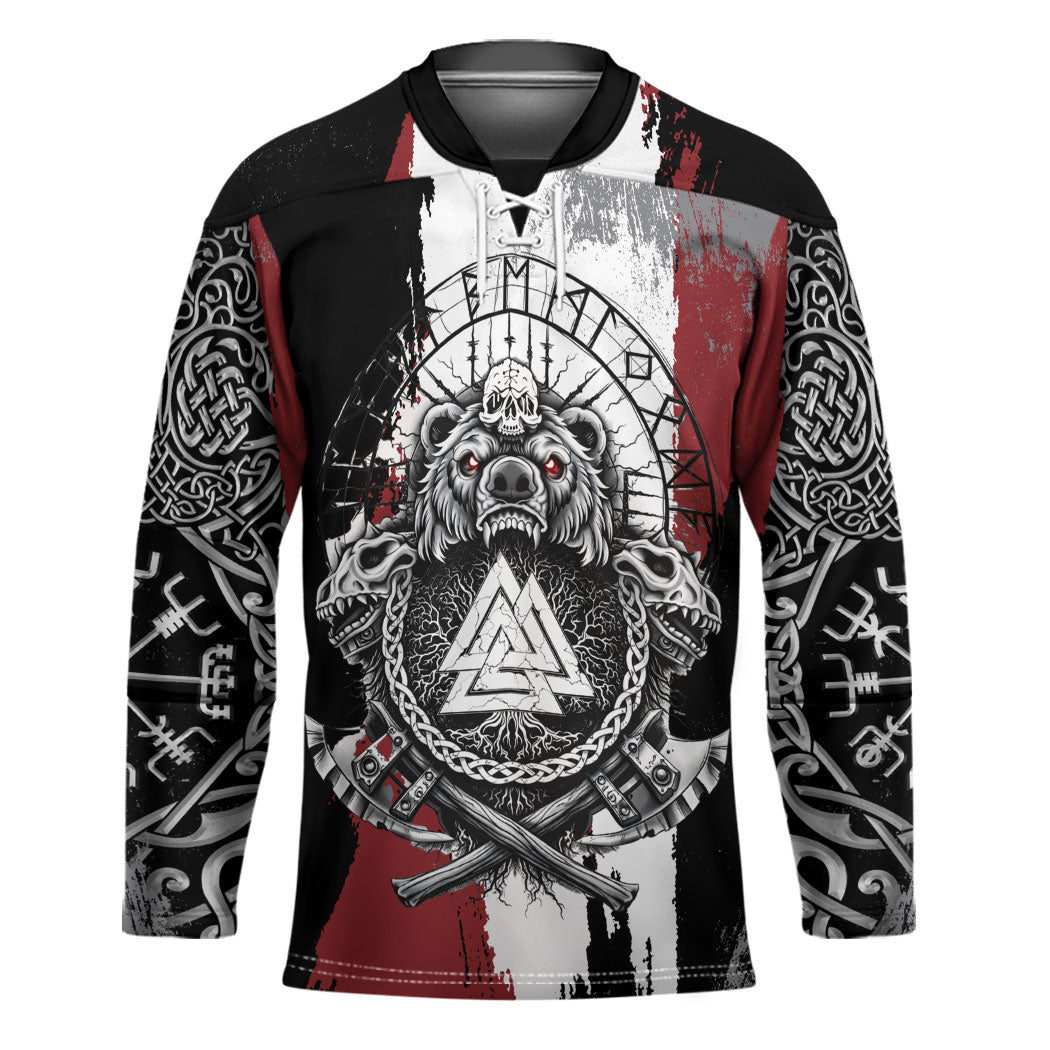Viking Berserker Bear Valknut Vegvisir Hockey Jersey Nordic Runic Warrior Engraving Style