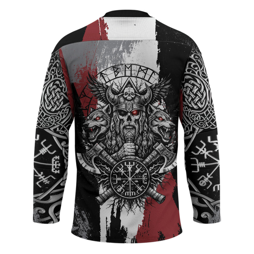 Viking Berserker Bear Valknut Vegvisir Hockey Jersey Nordic Runic Warrior Engraving Style