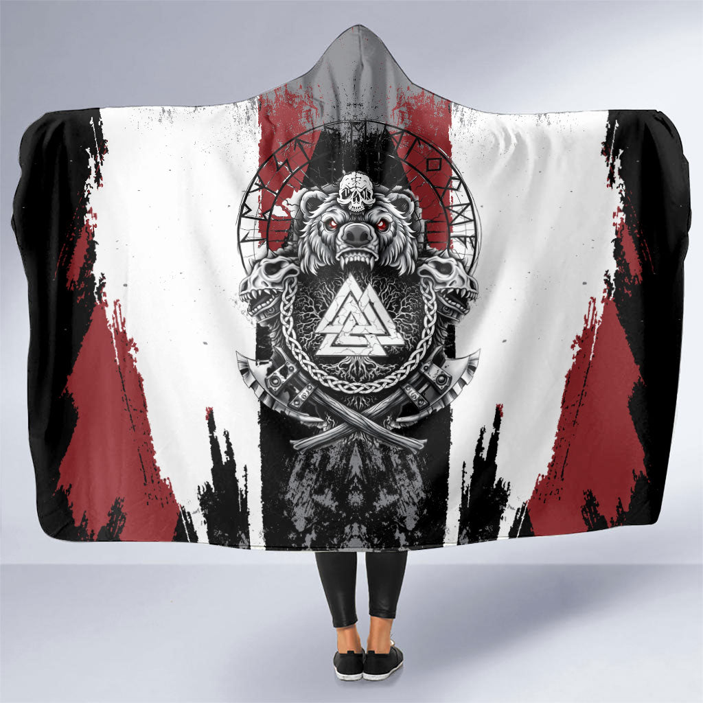 Viking Berserker Bear Valknut Vegvisir Hooded Blanket Nordic Runic Warrior Engraving Style