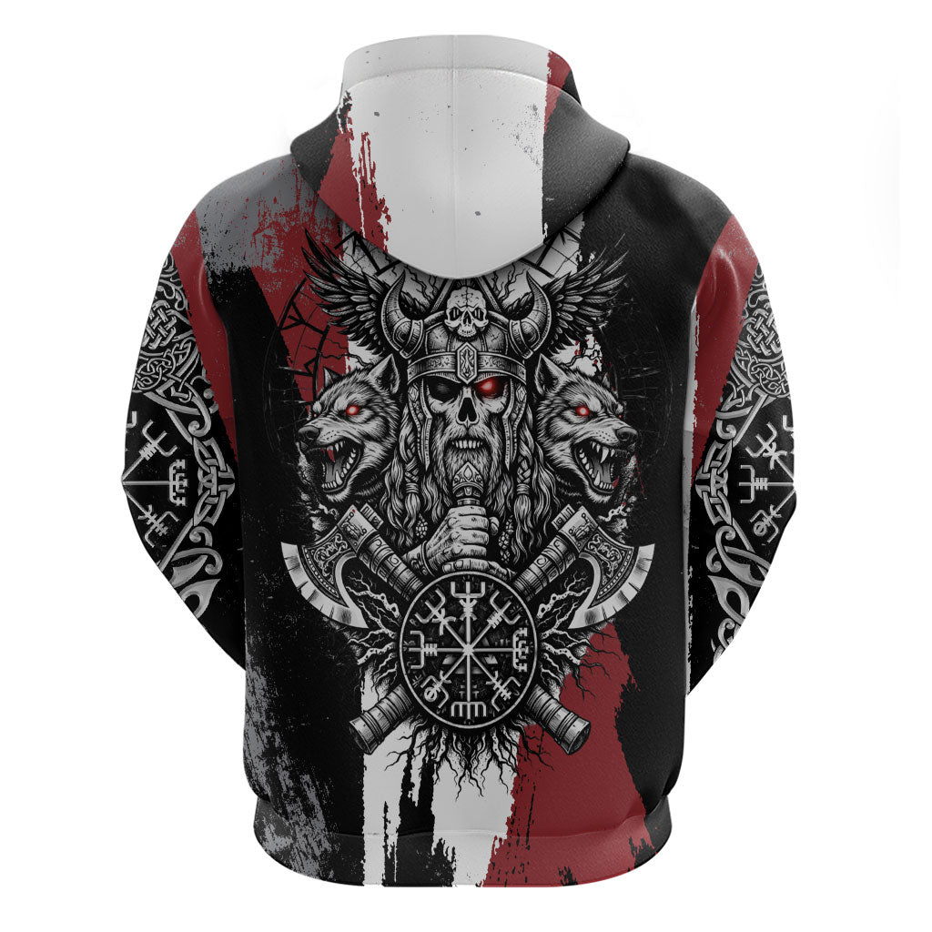 Viking Berserker Bear Valknut Vegvisir Hoodie Nordic Runic Warrior Engraving Style
