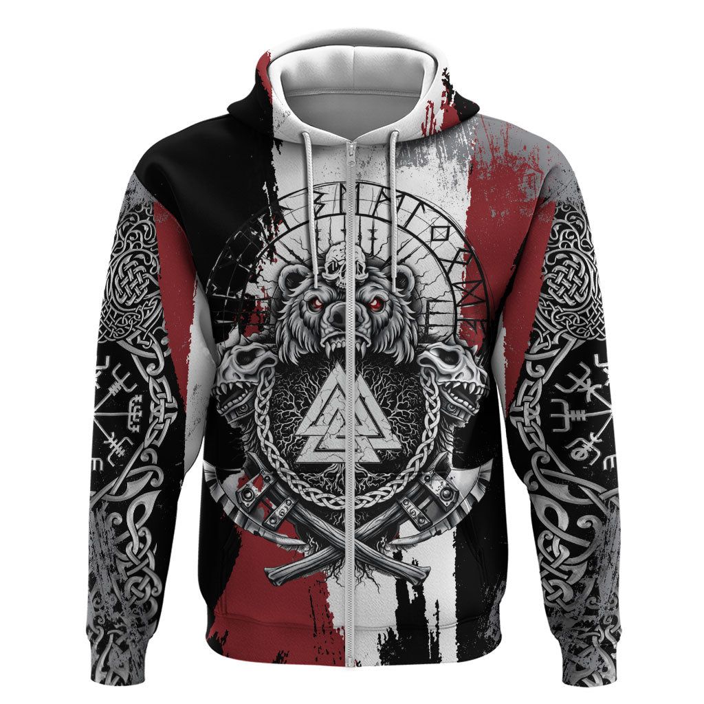 Viking Berserker Bear Valknut Vegvisir Hoodie Nordic Runic Warrior Engraving Style