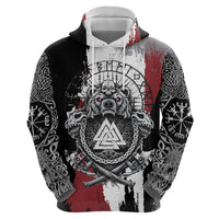 Viking Berserker Bear Valknut Vegvisir Hoodie Nordic Runic Warrior Engraving Style