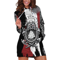 Viking Berserker Bear Valknut Vegvisir Hoodie Dress Nordic Runic Warrior Engraving Style