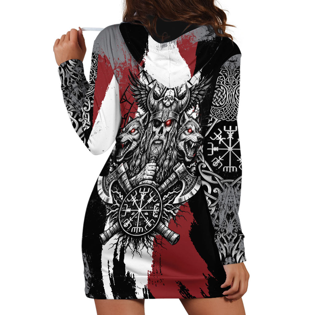 Viking Berserker Bear Valknut Vegvisir Hoodie Dress Nordic Runic Warrior Engraving Style