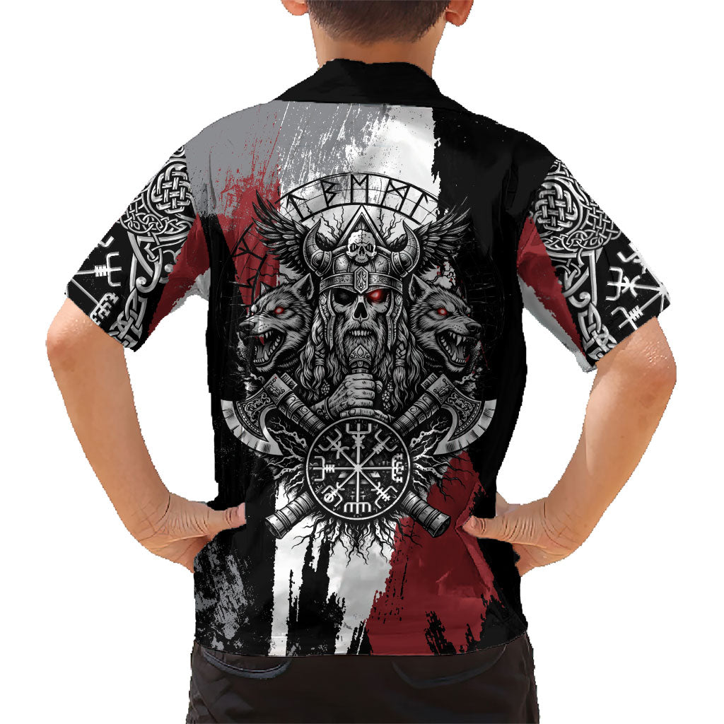 Viking Berserker Bear Valknut Vegvisir Kid Hawaiian Shirt Nordic Runic Warrior Engraving Style