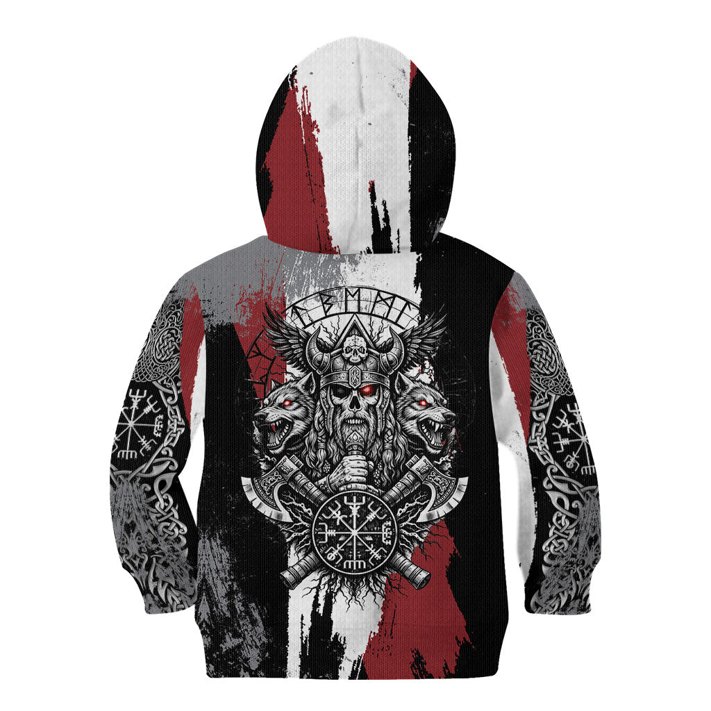 Viking Berserker Bear Valknut Vegvisir Kid Hoodie Nordic Runic Warrior Engraving Style