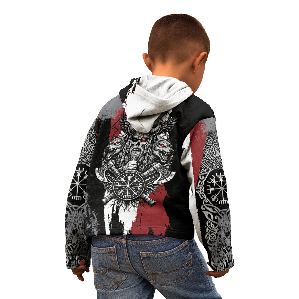 Viking Berserker Bear Valknut Vegvisir Kid Hoodie Nordic Runic Warrior Engraving Style