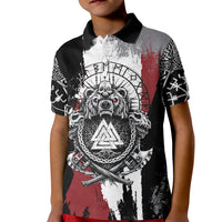 Viking Berserker Bear Valknut Vegvisir Kid Polo Shirt Nordic Runic Warrior Engraving Style