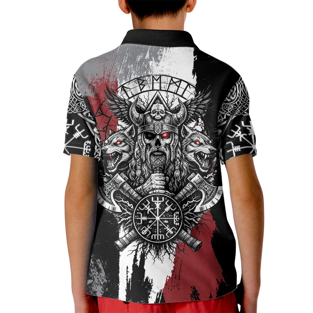 Viking Berserker Bear Valknut Vegvisir Kid Polo Shirt Nordic Runic Warrior Engraving Style