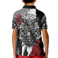 Viking Berserker Bear Valknut Vegvisir Kid Polo Shirt Nordic Runic Warrior Engraving Style