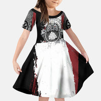 Viking Berserker Bear Valknut Vegvisir Kid Short Sleeve Dress Nordic Runic Warrior Engraving Style