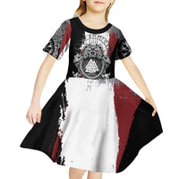 Viking Berserker Bear Valknut Vegvisir Kid Short Sleeve Dress Nordic Runic Warrior Engraving Style