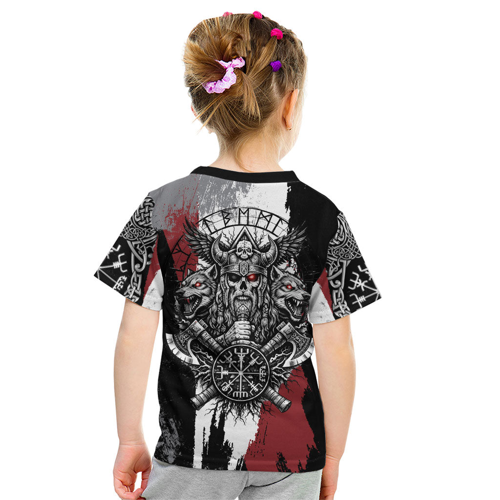 Viking Berserker Bear Valknut Vegvisir Kid T Shirt Nordic Runic Warrior Engraving Style
