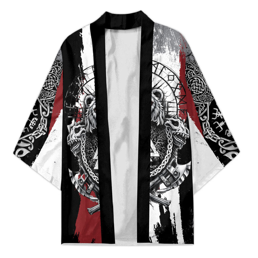 Viking Berserker Bear Valknut Vegvisir Kimono Nordic Runic Warrior Engraving Style