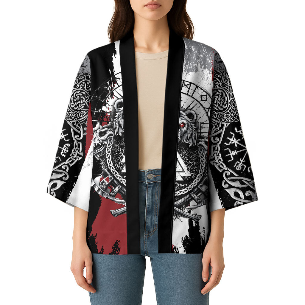 Viking Berserker Bear Valknut Vegvisir Kimono Nordic Runic Warrior Engraving Style