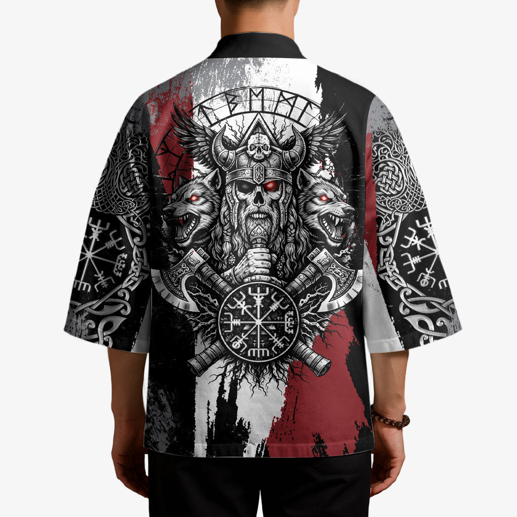 Viking Berserker Bear Valknut Vegvisir Kimono Nordic Runic Warrior Engraving Style