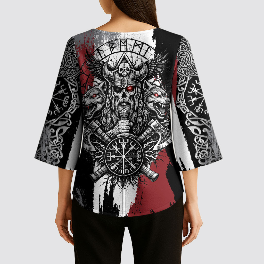 Viking Berserker Bear Valknut Vegvisir Kimono Sleeve Blouse Nordic Runic Warrior Engraving Style