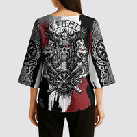 Viking Berserker Bear Valknut Vegvisir Kimono Sleeve Blouse Nordic Runic Warrior Engraving Style