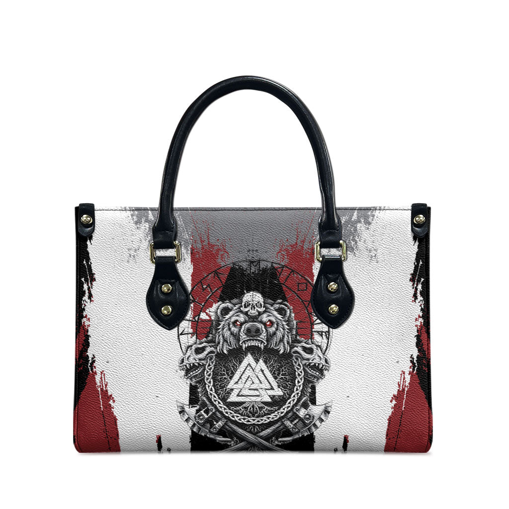 Viking Berserker Bear Valknut Vegvisir Leather Bag Nordic Runic Warrior Engraving Style