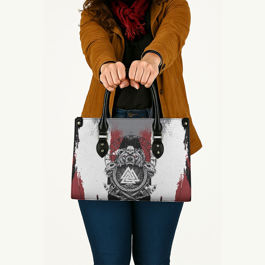 Viking Berserker Bear Valknut Vegvisir Leather Bag Nordic Runic Warrior Engraving Style