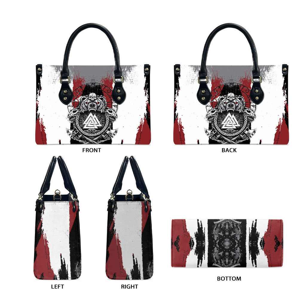 Viking Berserker Bear Valknut Vegvisir Leather Bag Nordic Runic Warrior Engraving Style