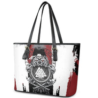 Viking Berserker Bear Valknut Vegvisir Leather Tote Bag Nordic Runic Warrior Engraving Style