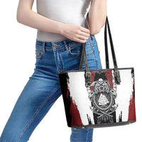 Viking Berserker Bear Valknut Vegvisir Leather Tote Bag Nordic Runic Warrior Engraving Style