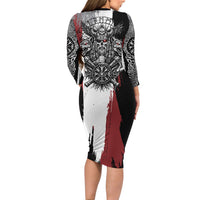 Viking Berserker Bear Valknut Vegvisir Long Sleeve Bodycon Dress Nordic Runic Warrior Engraving Style