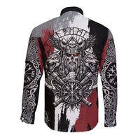 Viking Berserker Bear Valknut Vegvisir Long Sleeve Button Shirt Nordic Runic Warrior Engraving Style
