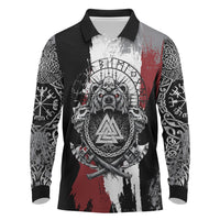 Viking Berserker Bear Valknut Vegvisir Long Sleeve Polo Shirt Nordic Runic Warrior Engraving Style