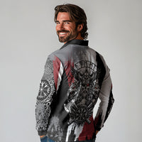 Viking Berserker Bear Valknut Vegvisir Long Sleeve Polo Shirt Nordic Runic Warrior Engraving Style