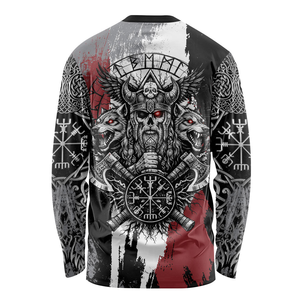 Viking Berserker Bear Valknut Vegvisir Long Sleeve Shirt Nordic Runic Warrior Engraving Style