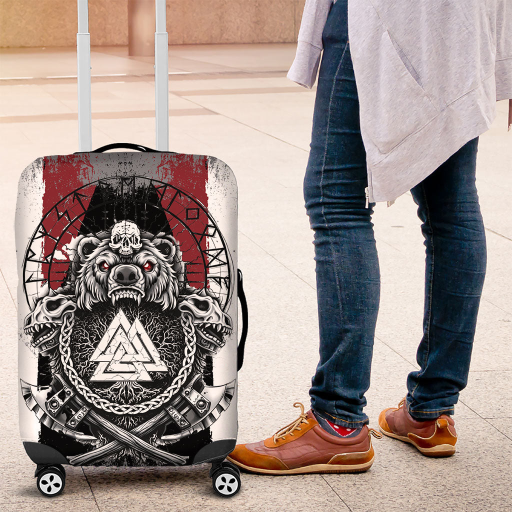 Viking Berserker Bear Valknut Vegvisir Luggage Cover Nordic Runic Warrior Engraving Style