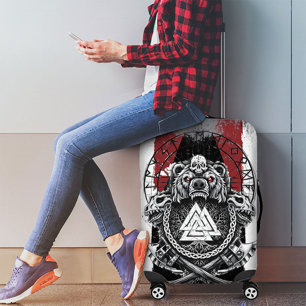 Viking Berserker Bear Valknut Vegvisir Luggage Cover Nordic Runic Warrior Engraving Style