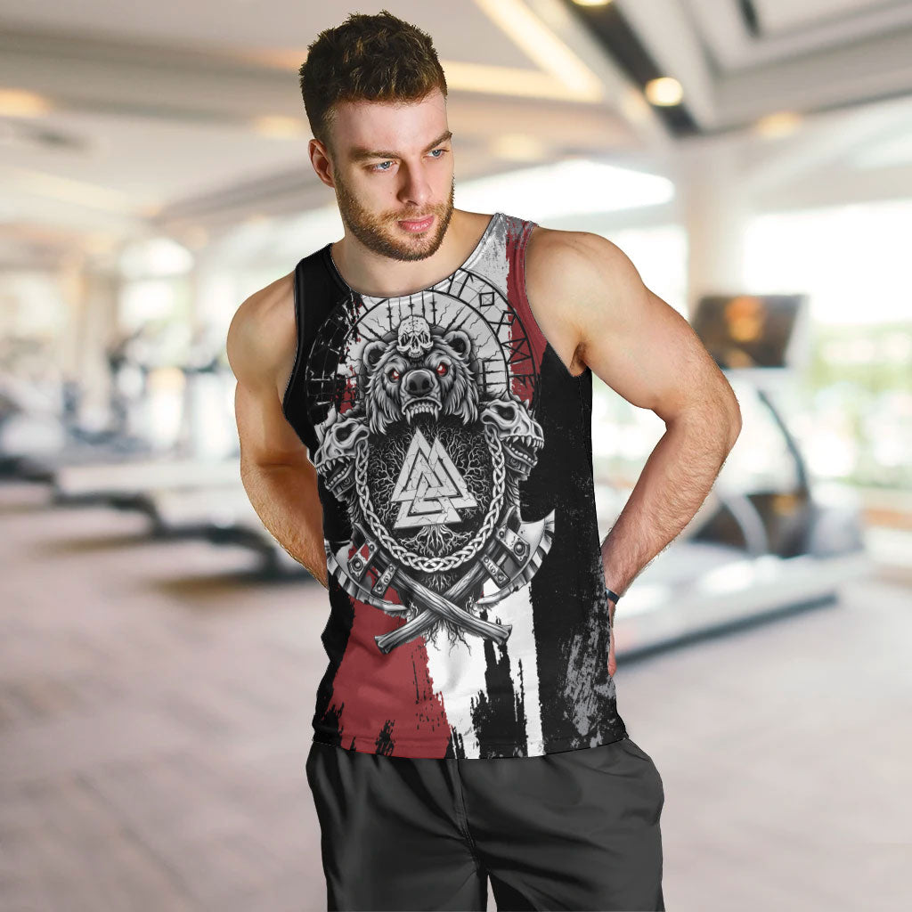 Viking Berserker Bear Valknut Vegvisir Men Tank Top Nordic Runic Warrior Engraving Style