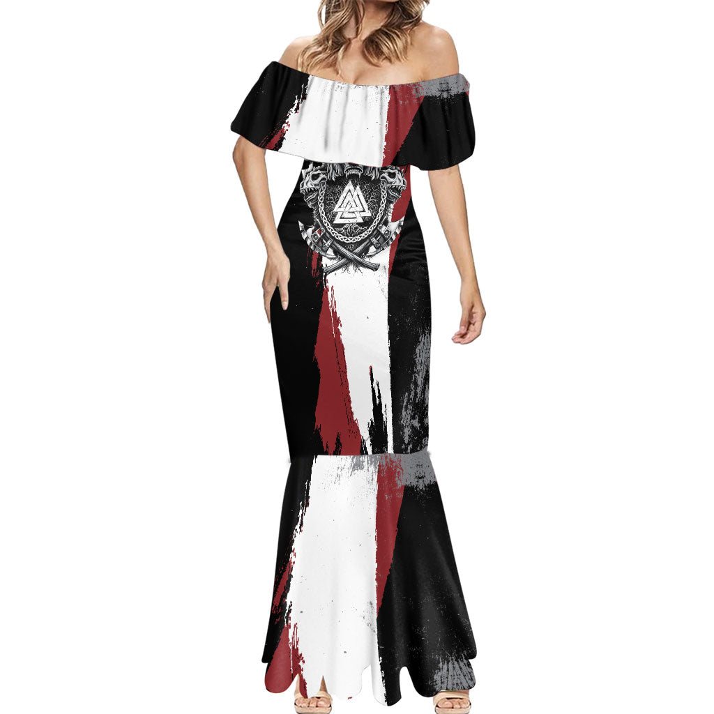 Viking Berserker Bear Valknut Vegvisir Mermaid Dress Nordic Runic Warrior Engraving Style