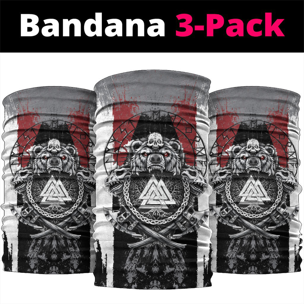 Viking Berserker Bear Valknut Vegvisir Neck Gaiter Nordic Runic Warrior Engraving Style