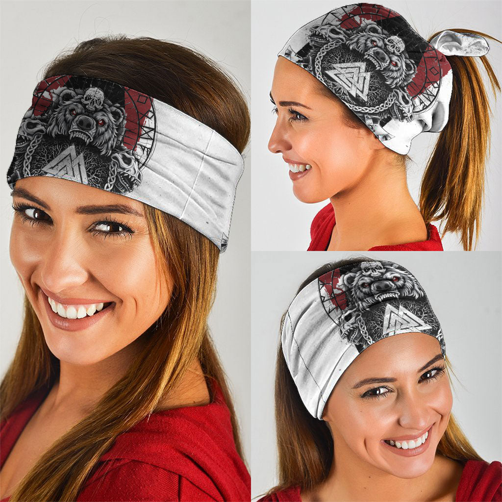 Viking Berserker Bear Valknut Vegvisir Neck Gaiter Nordic Runic Warrior Engraving Style