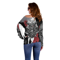 Viking Berserker Bear Valknut Vegvisir Off Shoulder Sweater Nordic Runic Warrior Engraving Style