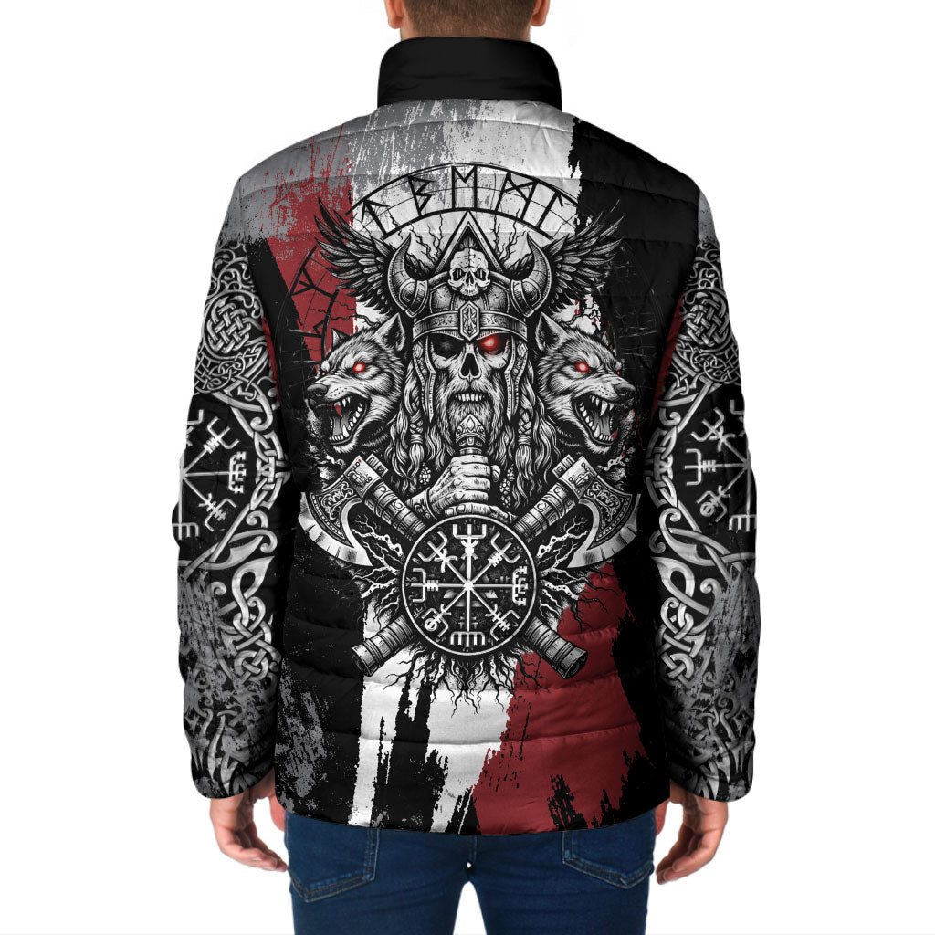 Viking Berserker Bear Valknut Vegvisir Padded Jacket Nordic Runic Warrior Engraving Style
