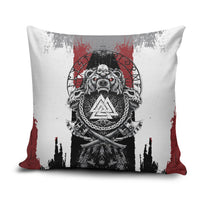 Viking Berserker Bear Valknut Vegvisir Pillow Cover Nordic Runic Warrior Engraving Style