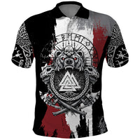Viking Berserker Bear Valknut Vegvisir Polo Shirt Nordic Runic Warrior Engraving Style