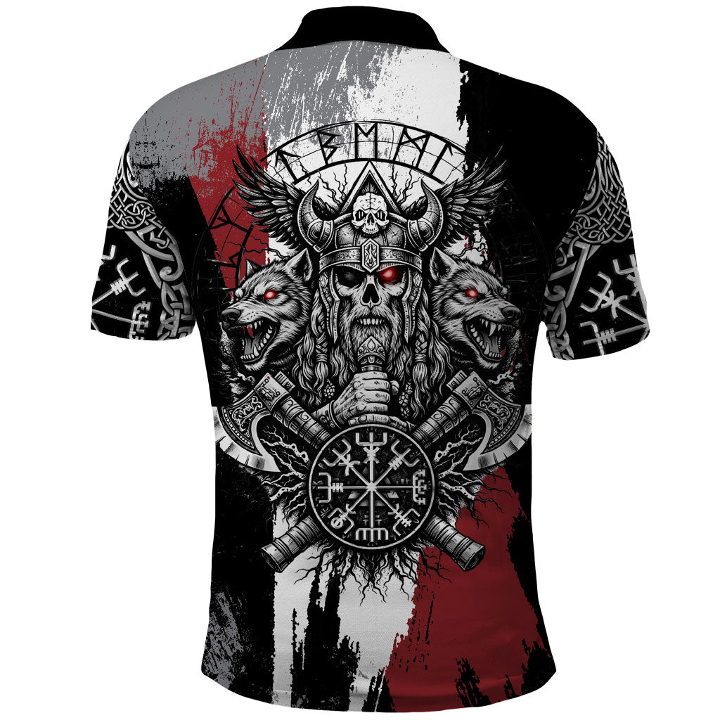 Viking Berserker Bear Valknut Vegvisir Polo Shirt Nordic Runic Warrior Engraving Style
